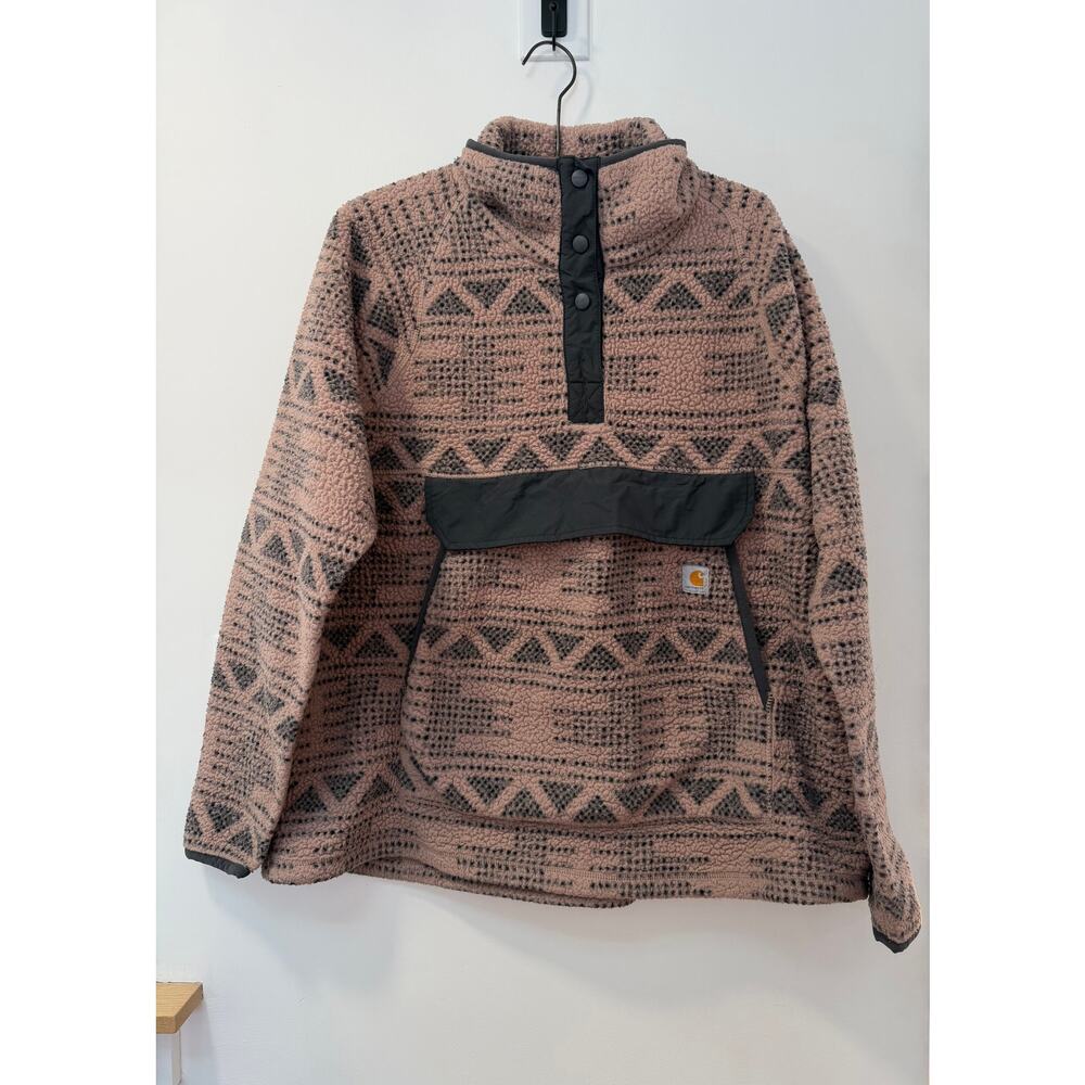 Women's Carhartt Warm Taupe Geometric Print Fleece Pullover - Relaxed Fit - XXL
